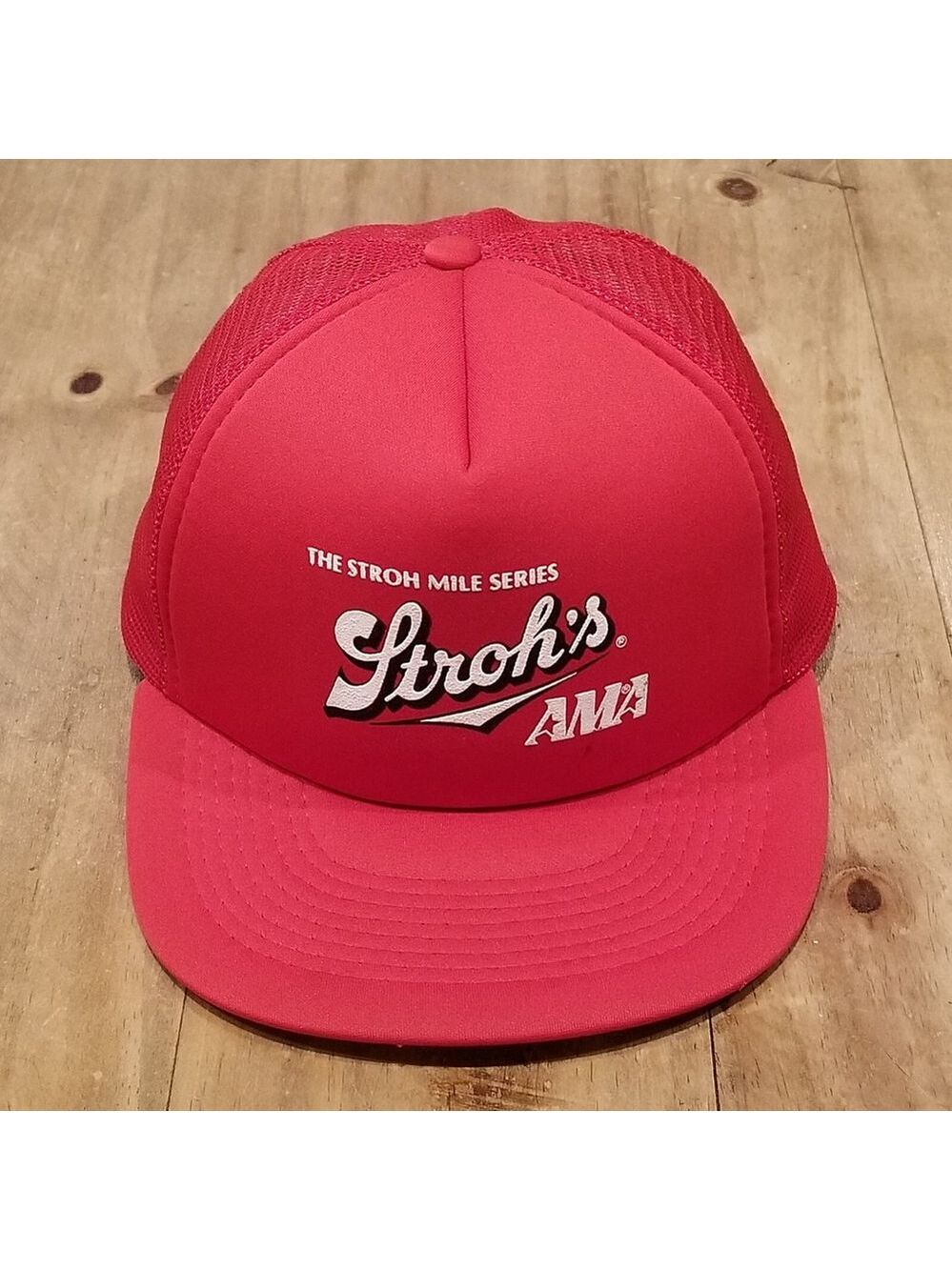 Vintage Stroh's Beer Hat Cap Snapback Mesh Foam Trucker AMA Blowling One Size